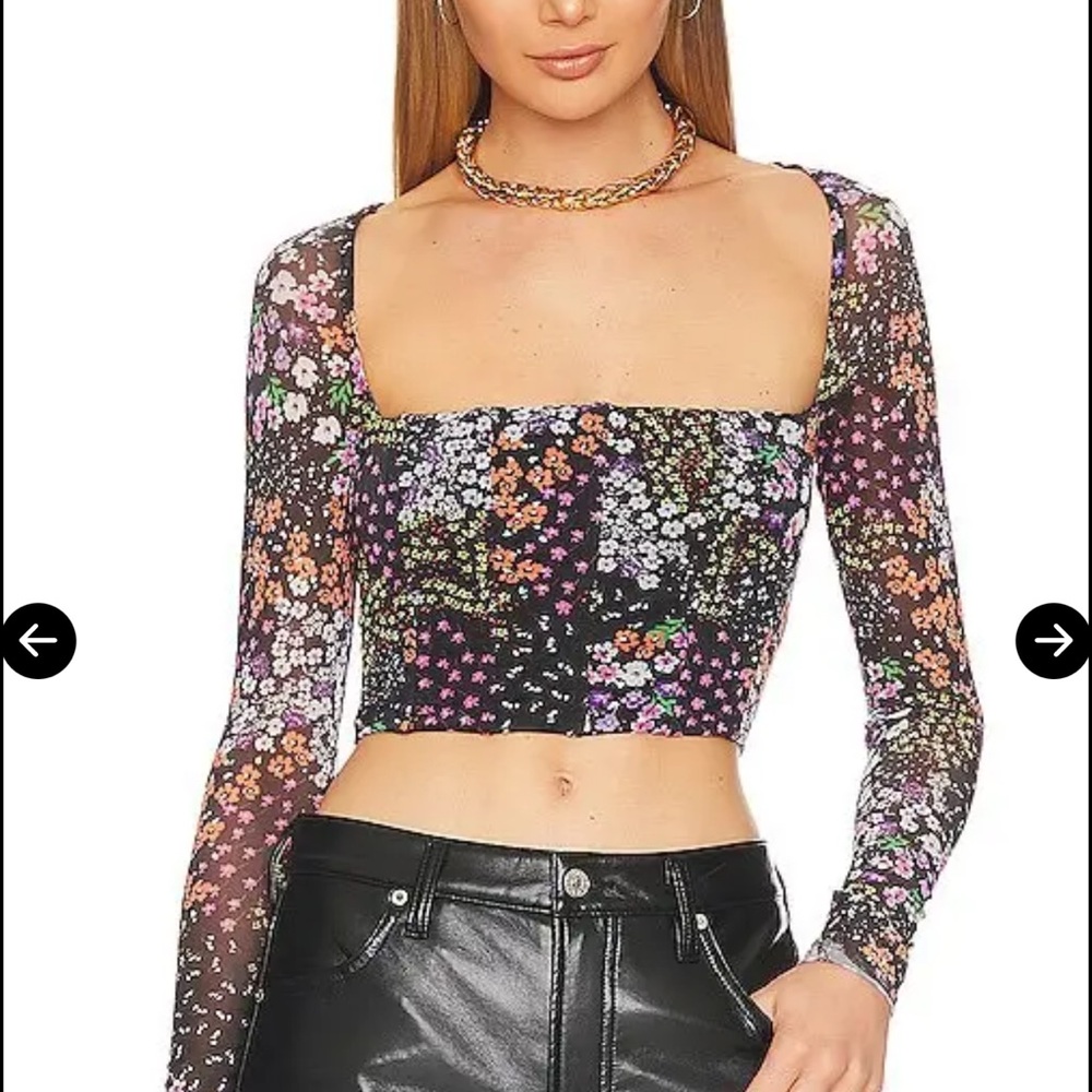 AFRM Cherie Top in Black - Multicolor Floral Long Sleeve Crop Top